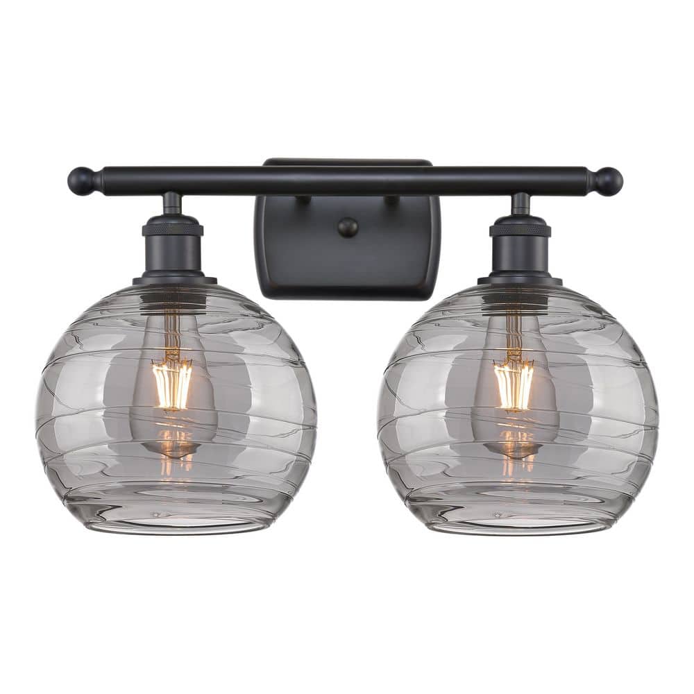 Athens Deco Swirl 18 in. 2-Light Matte Black Vanity Light with Glass Shade price history on PriceWatchPro