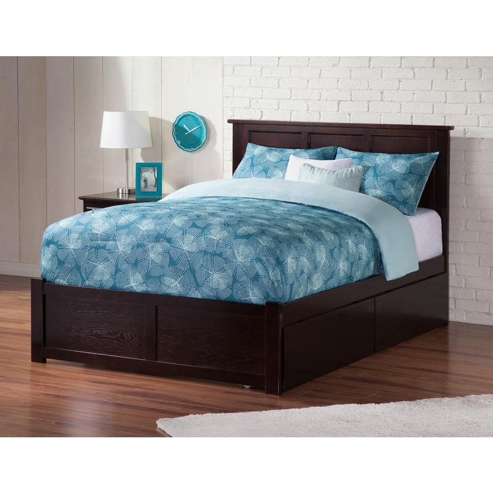 Classic Espresso Full Double Wood Platform Bed with Underbed Storage
