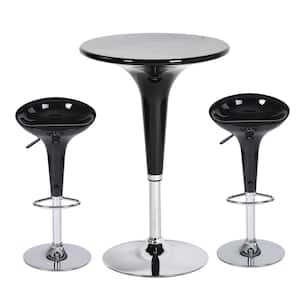 Ralan Baer 3-Piece Black Metal Frame ABS Seat Adjustable Height Bar Table Set