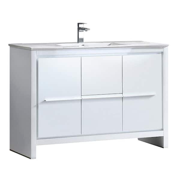 Fresca Allier 48 in. Bath Vanity in White with Ceramic Vanity Top in White with White Basin