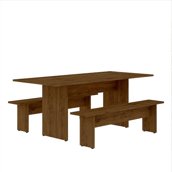 Tarrytown 3-Piece 67.91 in. Rectangle Nature Brown MDF Wood Top Modern Dining Room Set Seats 6
