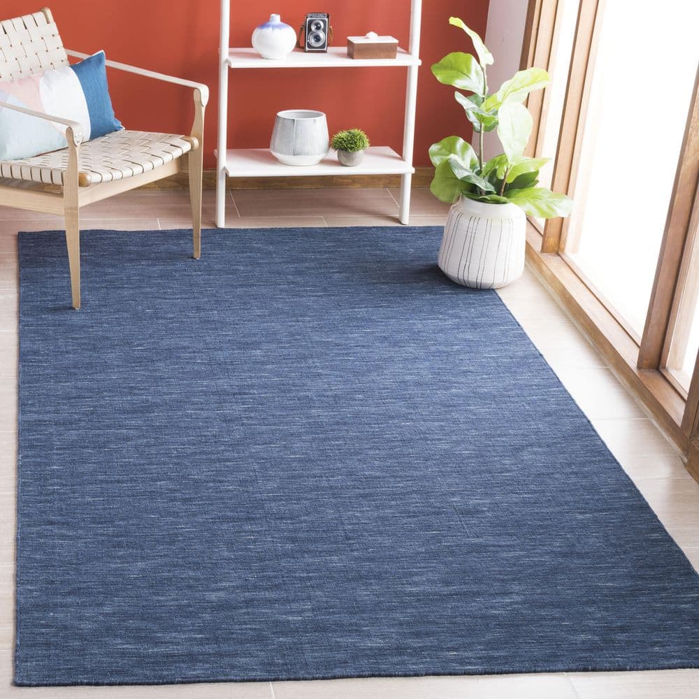 Navy Blue Handmade Wool and Cotton Flatweave Rug, 3' x 5'