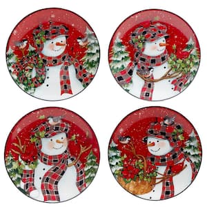 Christmas Lodge Snowman Multi-Colored Dessert Plates Set of 4