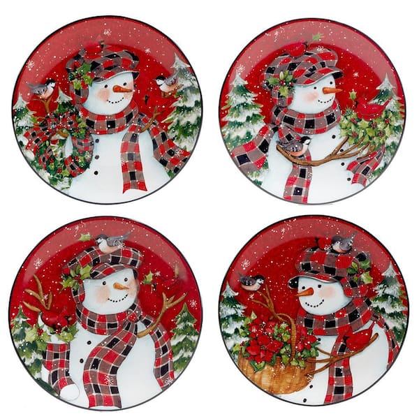 Certified International Christmas Lodge Snowman Multi-Colored Dessert Plates Set of 4
