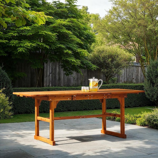 Walker Edison Furniture Company Boardwalk Brown Acacia Wood Extendable Outdoor Dining Table