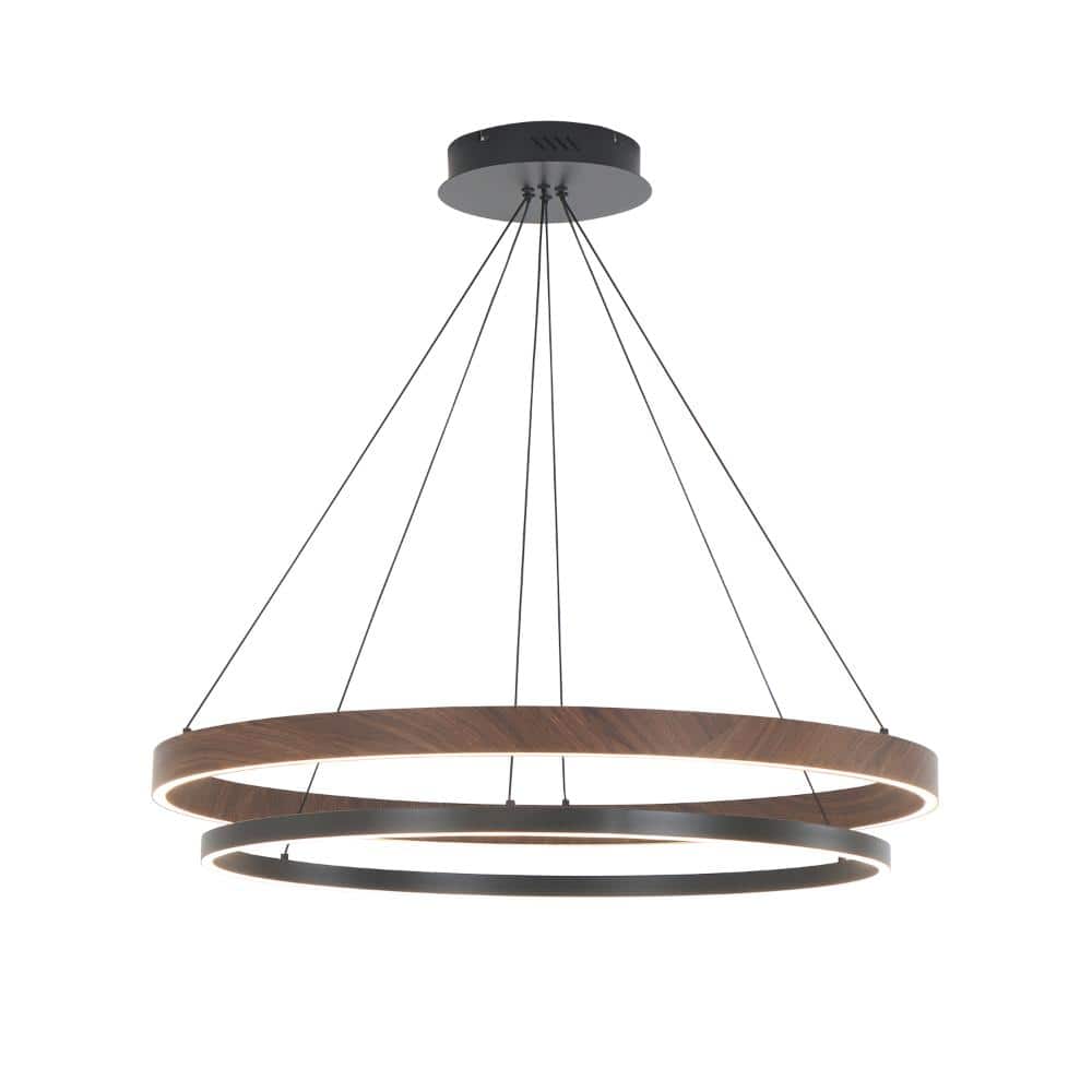 "31.5"" 2-Light Black and Wood Rings LED Dimmable Chandelier with 3000K Warm Light" price history on PriceWatchPro