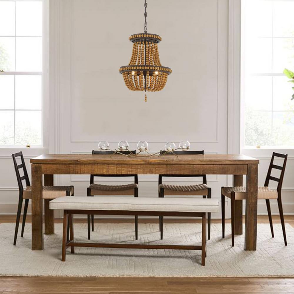 Oil Rubbed Bronze Beaded Empire Chandelier with Wooden Accents
