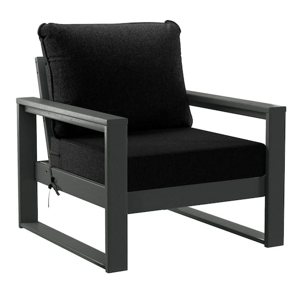 Endless Gray Frame Black Cushions 5-Piece HDPE Plastic Outdoor Patio Conversation Deep Seating Set