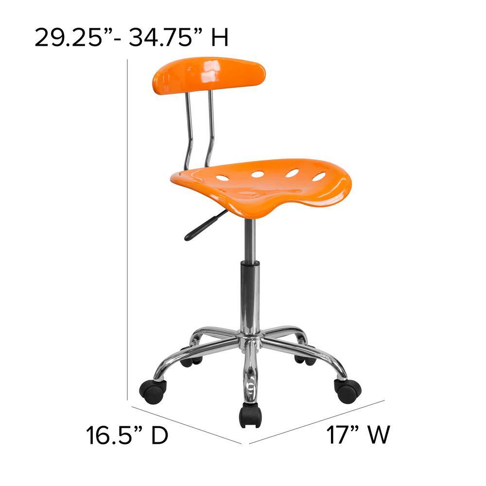 Vibrant Orange Chrome Swivel Task Chair with Tractor Seat, 20"