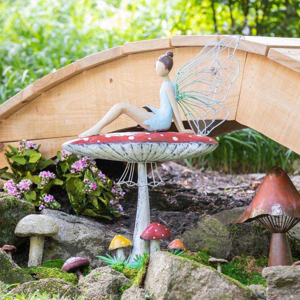 Whimsical Metal and Acrylic Fairy on Mushroom Garden Statuary