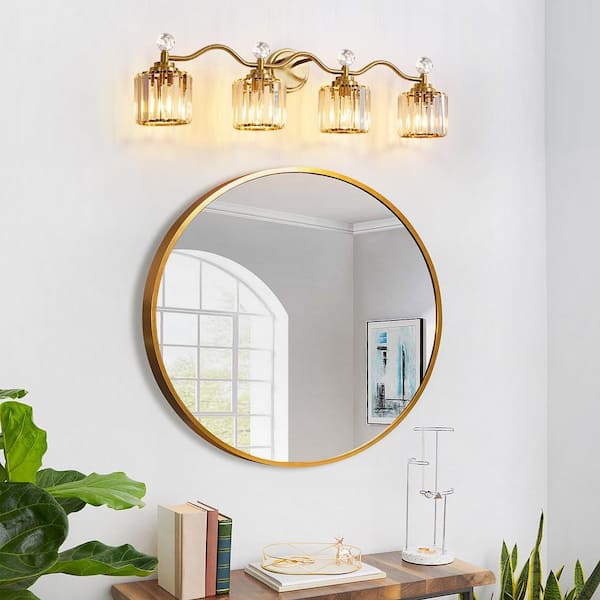 Deyidn Modern Luxury 34.8 in. 4-Light Black and Gold Vanity Light with Crystal Shade for Bathroom
