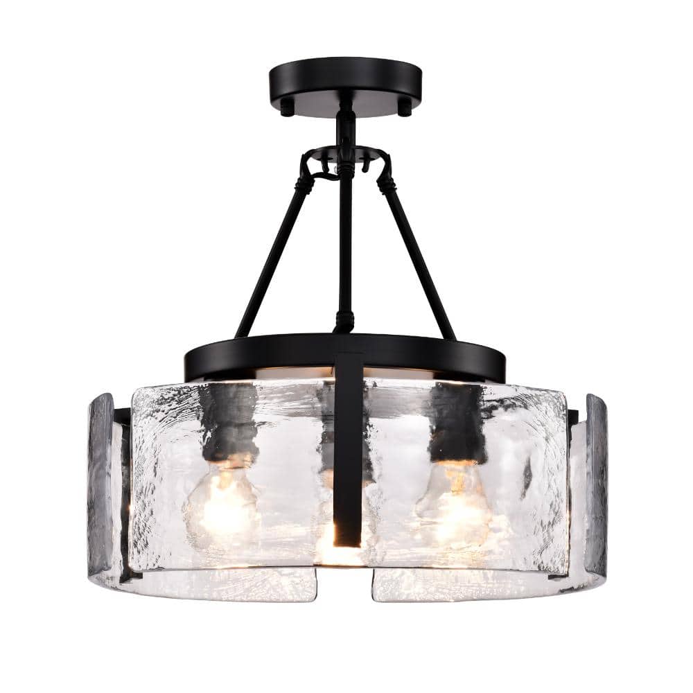 "Liz 16.5"" in diameter 3-Light Black Water Textured Glass Panel Drum Semi Flush Mount" price history on PriceWatchPro