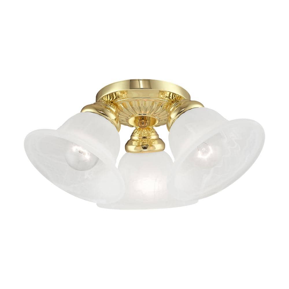 Polished Brass 3-Light Flush Mount with White Alabaster Glass