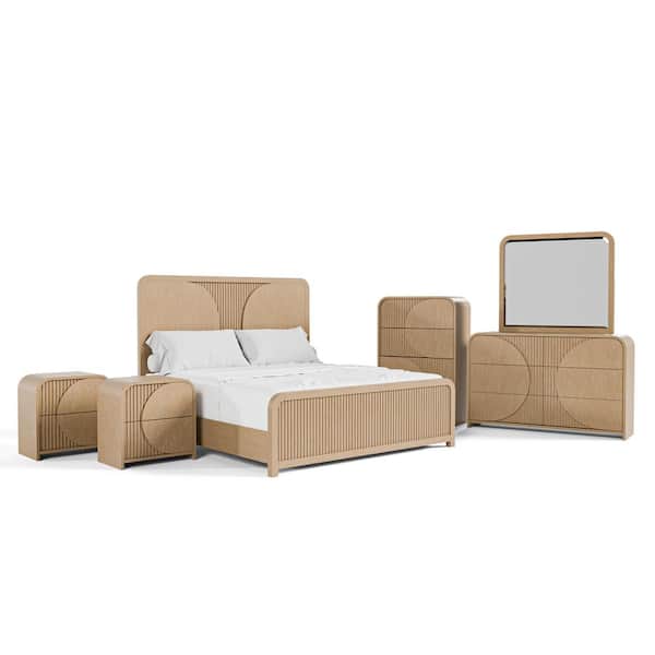 boho bedroom dresser set Boho Rattan 3 Piece Bedroom Set, Farmhouse 6-drawer Dresser And 2-drawer Nightstands Bay Isle Home