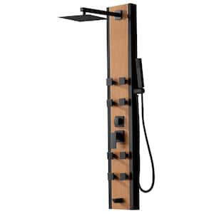 8-Jet Rainfall Shower Panel System with Rainfall Waterfall Shower Head and Shower Wand in Black Bamboo