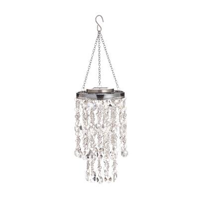 18.75 in. H Solar Lighted Transparent Acrylic Jewel Beaded Wind Chime Chandelier Hanging Decor