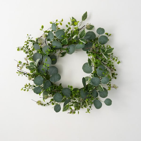 SULLIVANS 24 in. Artificial Variegated Foliage Bush Wreath, Green