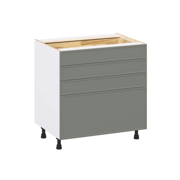 Fairview 33 in. W x 24 in. D x 34.5 in. H Assembled Slim Shaker Drawer Base Kitchen Cabinet in Moss Green with 4-Drawers