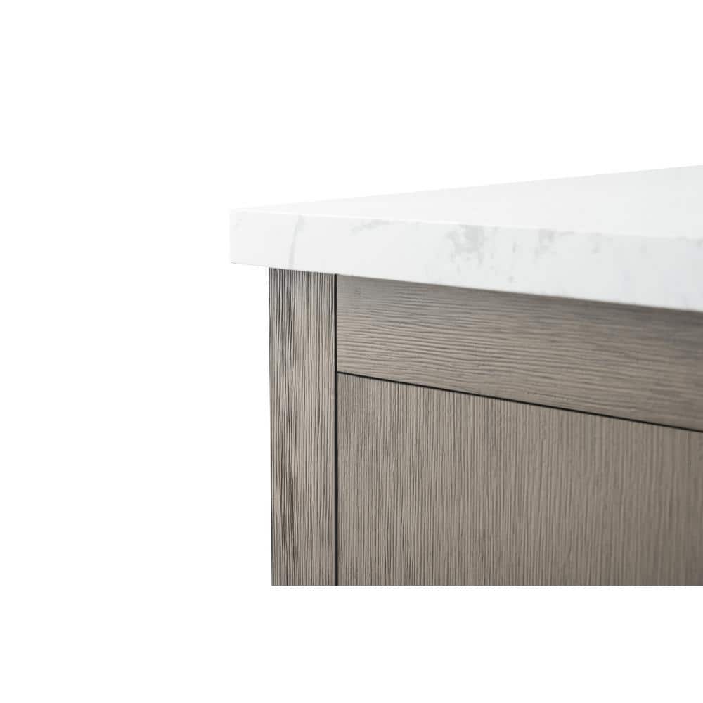 60" Driftwood Gray MDF Double Sink Freestanding Vanity with White Marble Top