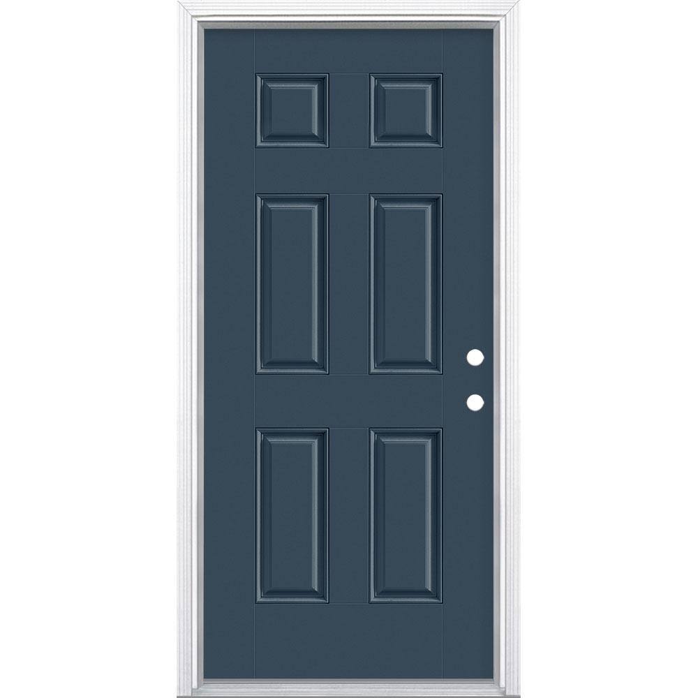 36 in. x 80 in. 6-Panel Night Tide Left Hand Inswing Painted Smooth Fiberglass Prehung Front Door with Brickmold price history on PriceWatchPro