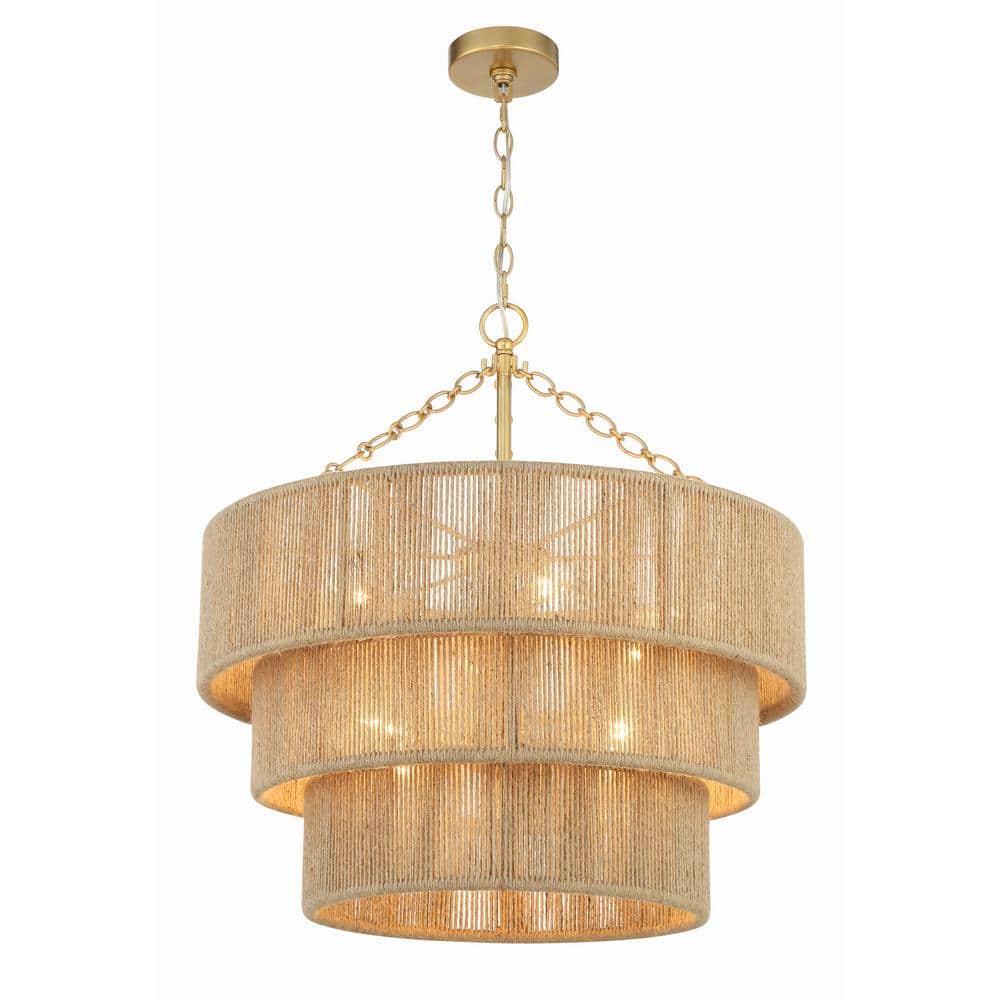 Shyla Soft Gold 10-Light Tiered Jute Chandelier