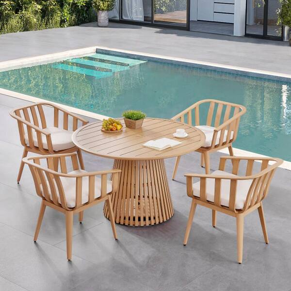 Lima Beight 5-Piece Aluminum Outdoor Dining Set with Cushion Include Umbrella hold