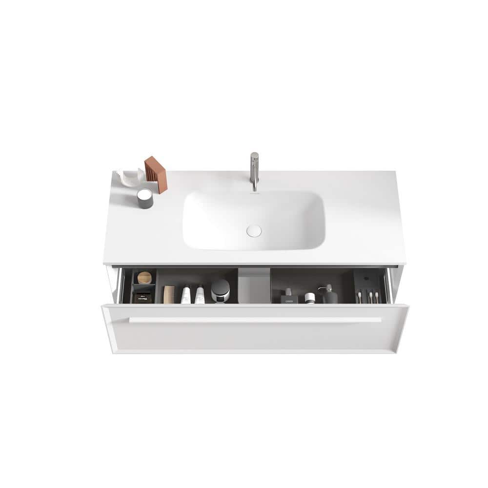 48 in. White Plywood Wall-Mounted Single Sink Vanity with Solid Surface Top