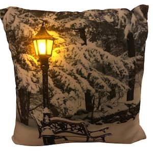 20 in. Luminous LED Snowy Park Pillow