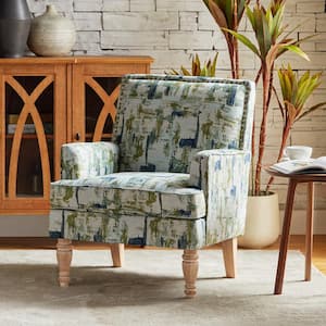 Cahokia Classic Green Polyester Upholstery Accent Chair with Nailhead Trim and Tapered Solid Wood Legs