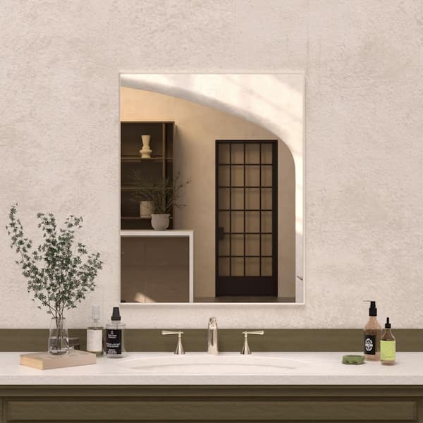 Hermitage Bath Oblivion 24 in. W. x 30 in. H Rectangular Framed Wall Bathroom Vanity Mirror in Brushed Nickel