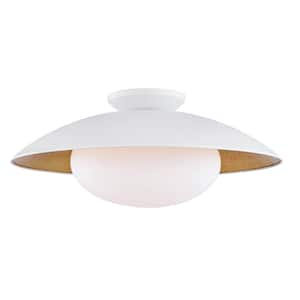 Cadence 9 in. 1-Light White Lustro/Gold Leaf Semi-Flush Mount with Opal Matte Shade