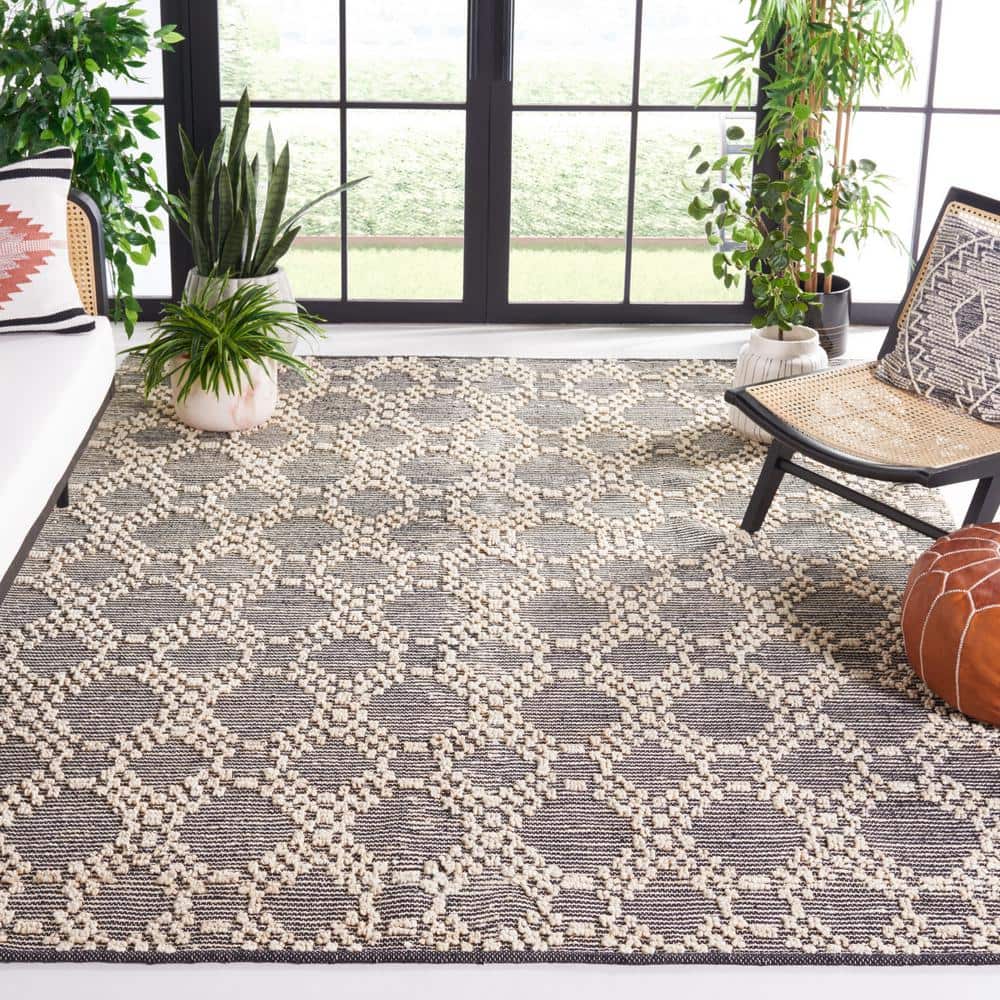 Handmade Black Cotton Flat Woven Non-slip Rug, 8' x 10'