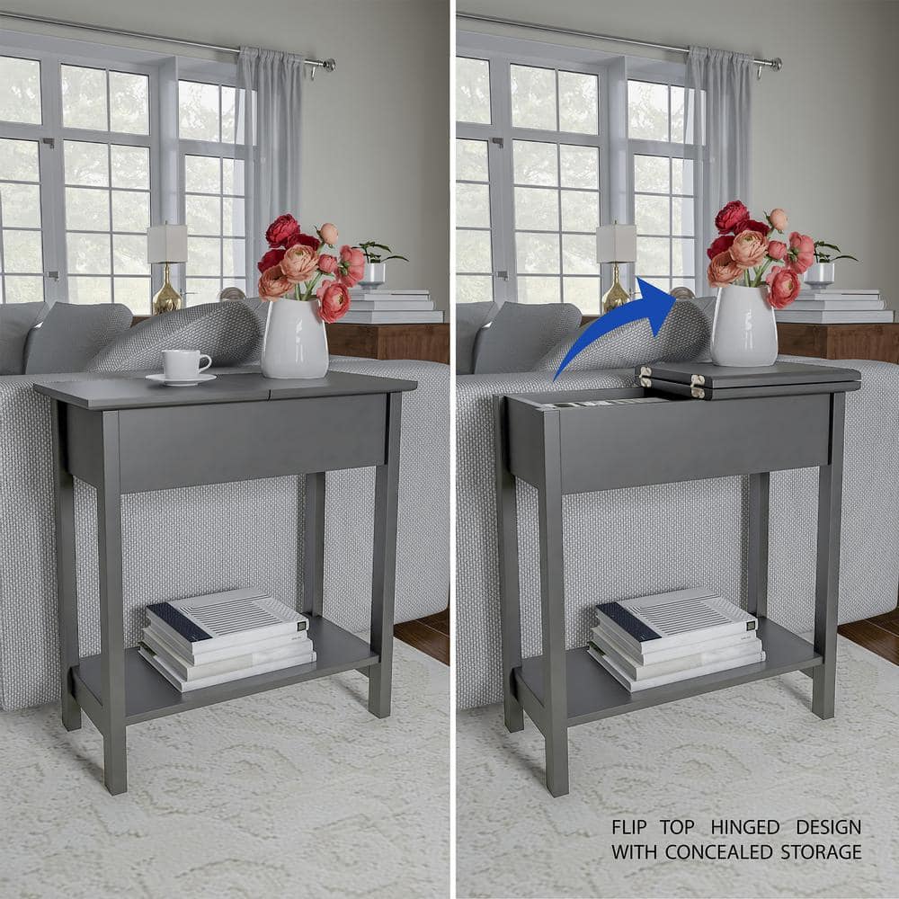 Matte Black Wooden Flip-Top Slim Slide End Table - thumbnail 7