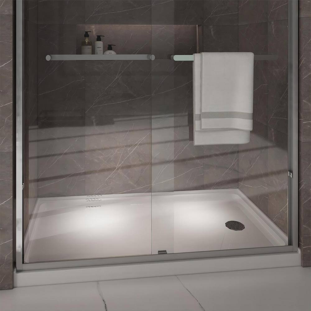 60 x 32 White Acrylic Right Drain Shower Base with Non-Slip Surface
