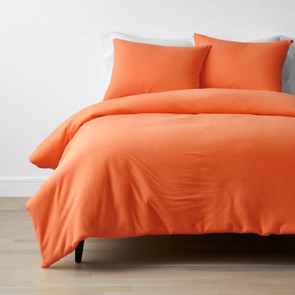 The Company Store Company Cotton 3-Piece Orange Jersey Knit King Duvet Cover Set