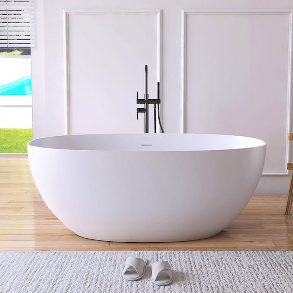 59 in. x 31 in. Solid Acrylic Flatbottom Freestanding Soaking Bathtub in White