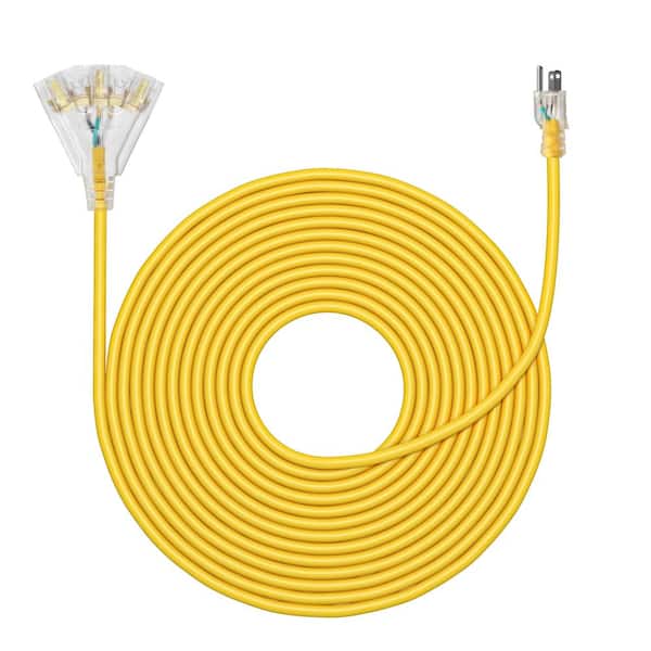 25 ft. 14/3 Heavy Duty Indoor/Outdoor Extension Cord with Lighted Triple Outlet