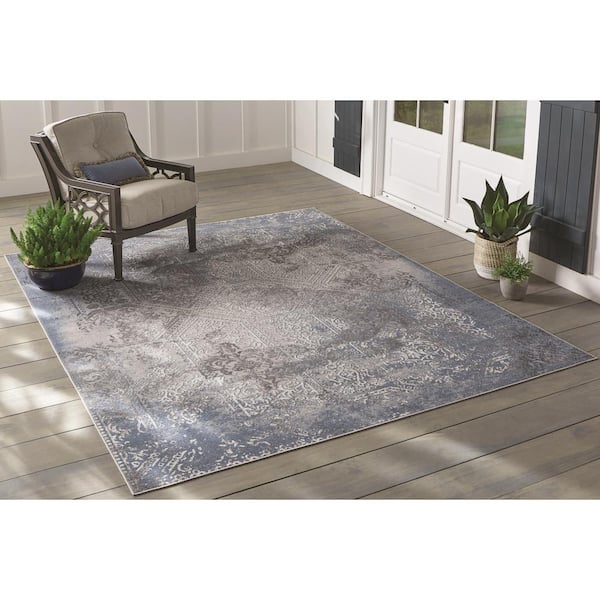 Aurora Blue 8 ft. x 10 ft. Indoor/Outdoor Patio Area Rug