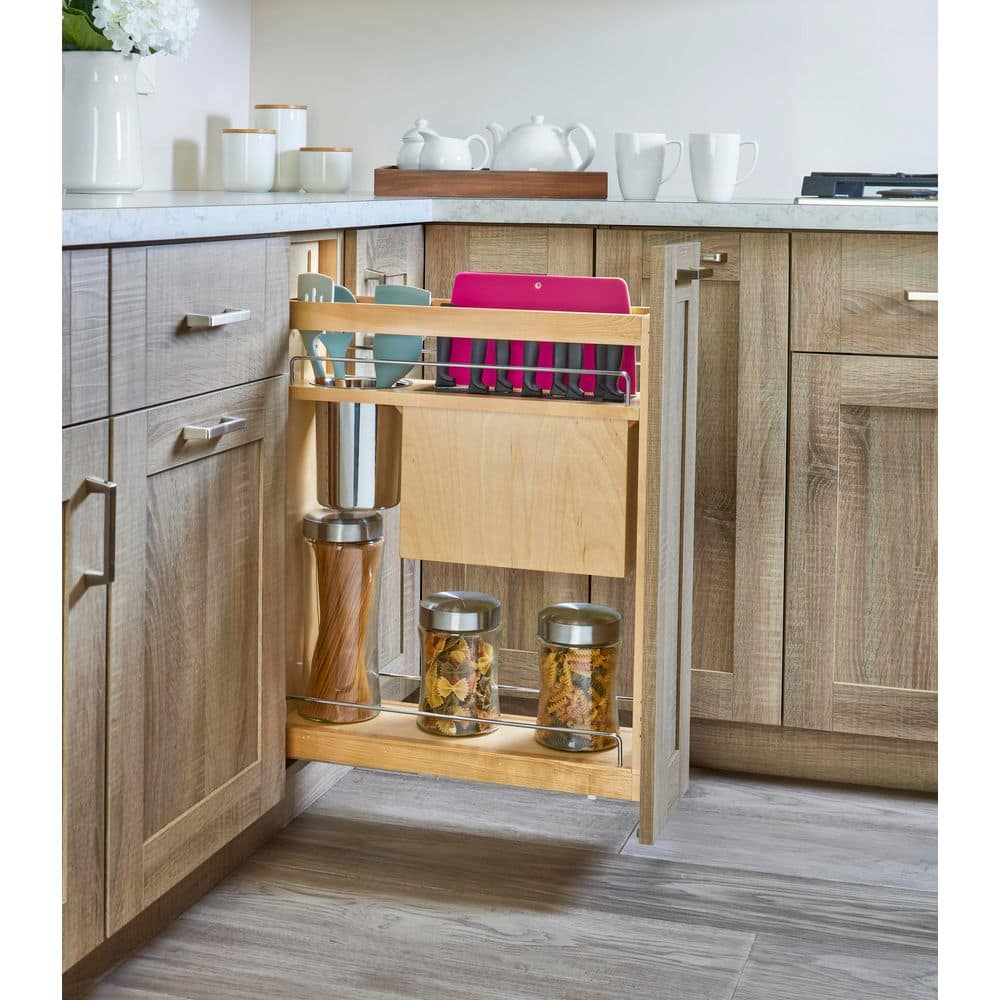 Natural Maple Wood Base Cabinet Knife Block Pull Out Organizer