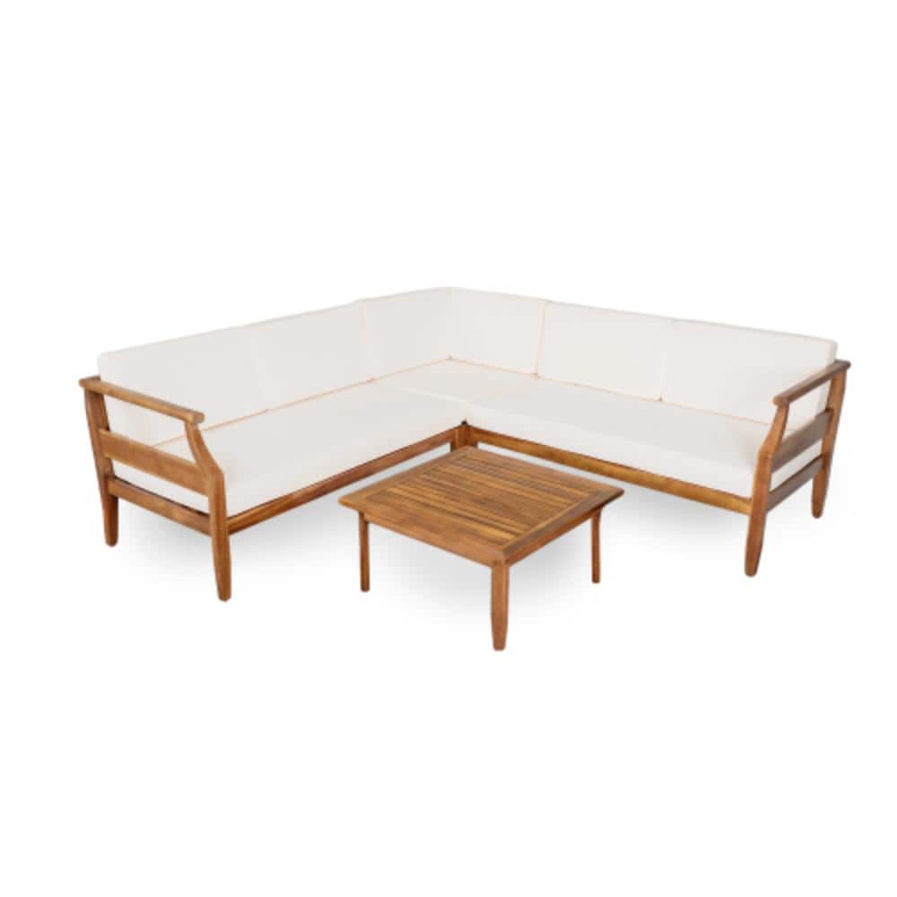 4-Piece Acacia Wood Outdoor Conversation Patio Furniture Set with Beige Cushions price history on PriceWatchPro