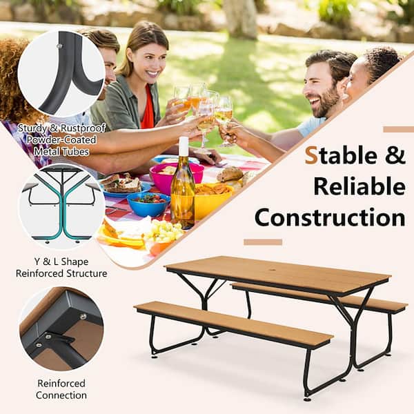 Boyel Living 72 in. Brown Rectangle Metal Outdoor Picnic Table