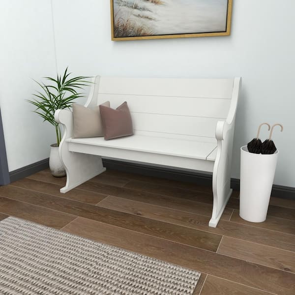 Litton Lane White Storage Bench with Scrolled Armrests 36 in. X 50 in. X 24 in.