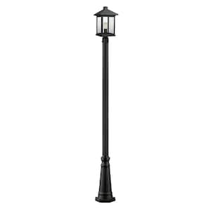 Portland 1-Light Black 112.25 in. Aluminum Hardwired Outdoor Weather Resistant Post Light Set with No Bulb Included