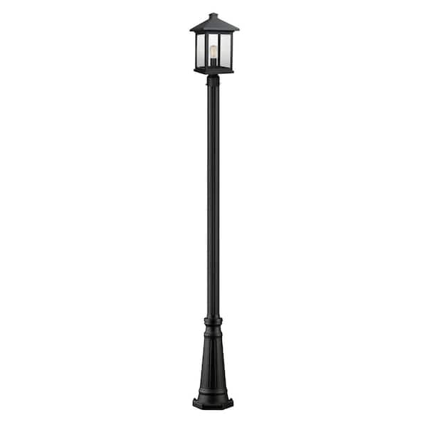 Portland 1-Light Black 112.25 in. Aluminum Hardwired Outdoor Weather Resistant Post Light Set with No Bulb Included