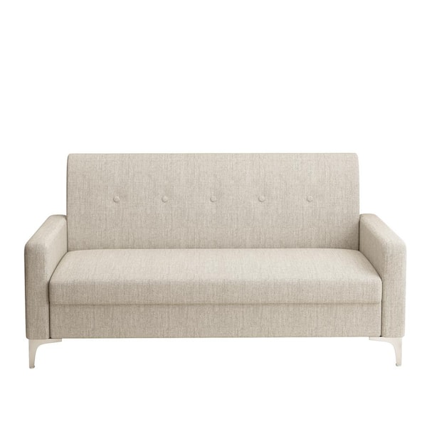 57 in Wide Square Arm Cotton and Linen Rectangle Modern Sofa in Beige