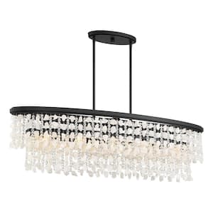 Shimmering Elegance 5-Light Quartz Crystal Sand Black Island Chandelier for Dining Room with No Bulbs Included