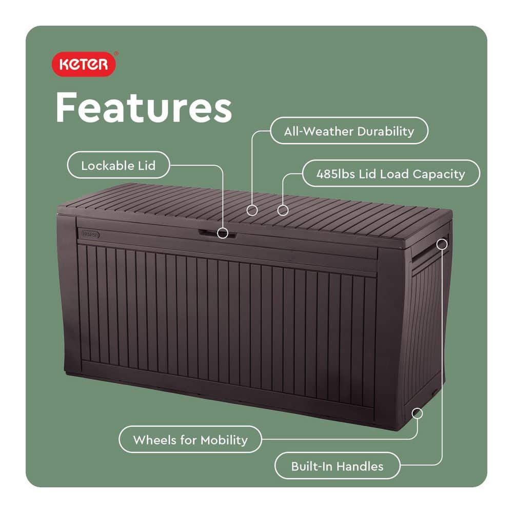Keter Comfy 71 Gal. Weather Resisitant Plastic Resin Deck Box in Wood Look Brown