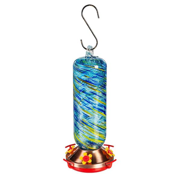 Evergreen Blue Glow-in-the-Dark Glass Hummingbird Feeder