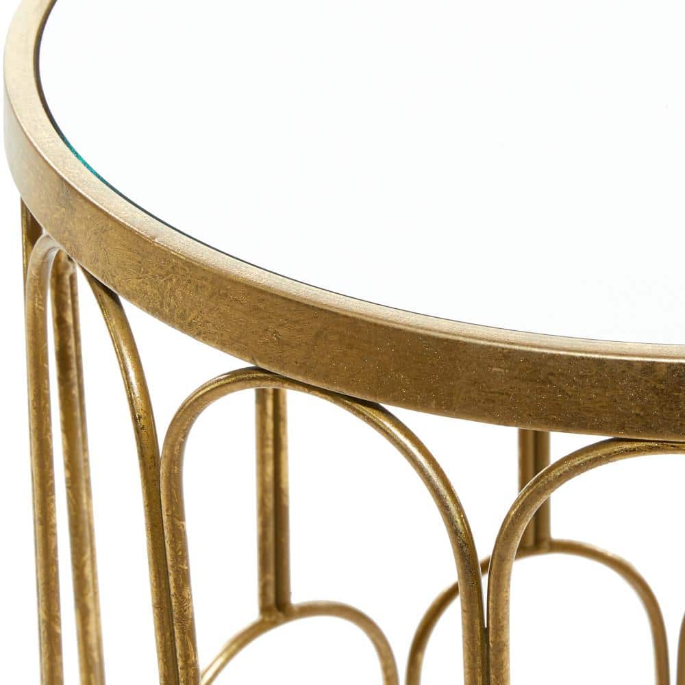 Gold Metal Round Accent Tables with Mirrored Tops, Set of 3