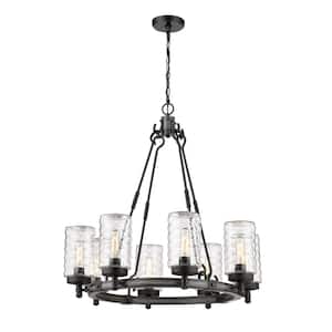 Tahoe 8-Light Ashen Barnboard Gray Outdoor Pendant with Clear Glass Shade